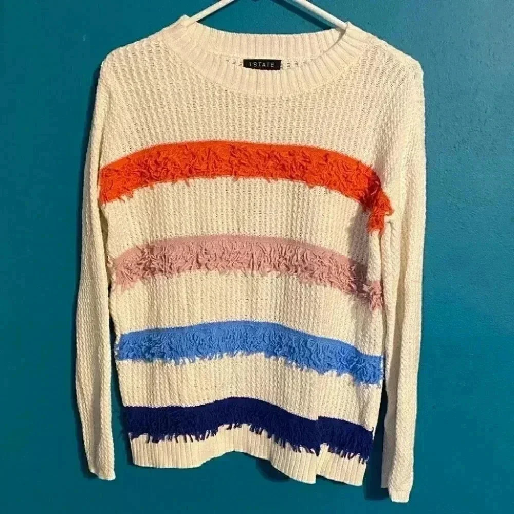 1.State Loop Stitch Multi Color Stripe Sweater - image 2